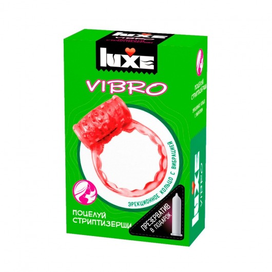 Розовое эрекционное виброкольцо Luxe VIBRO  Поцелуй стриптизёрши  + презерватив - Luxe - в Люберцах купить с доставкой