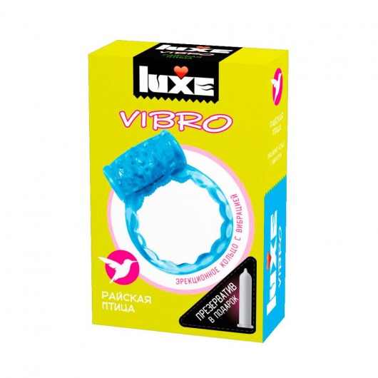 Голубое эрекционное виброкольцо Luxe VIBRO  Райская птица  + презерватив - Luxe - в Люберцах купить с доставкой