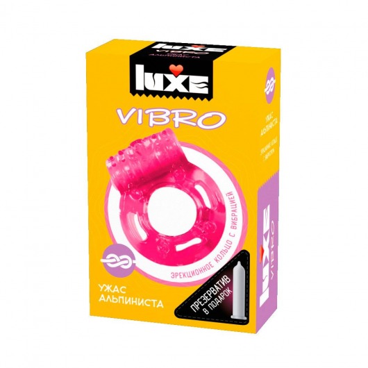 Розовое эрекционное виброкольцо Luxe VIBRO  Ужас Альпиниста  + презерватив - Luxe - в Люберцах купить с доставкой