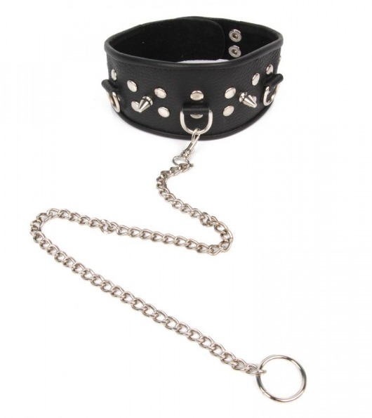 Черный ошейник с шипами и металлическим поводком-цепочкой - Notabu - купить с доставкой в Люберцах