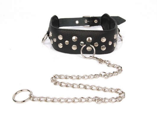 Черный ошейник с заклепками с металлическим поводком-цепочкой - Notabu - купить с доставкой в Люберцах