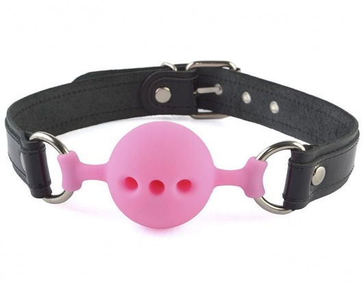 Розовый кляп-шар на черных кожаных ремешках - Sitabella - купить с доставкой в Люберцах