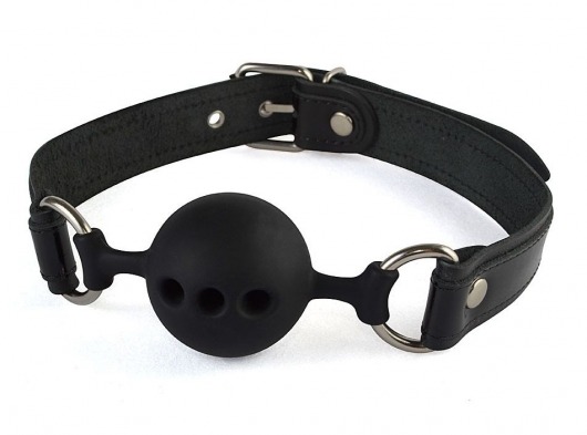 Силиконовый кляп-шар с ремешками из натуральной кожи черного цвета - Sitabella - купить с доставкой в Люберцах
