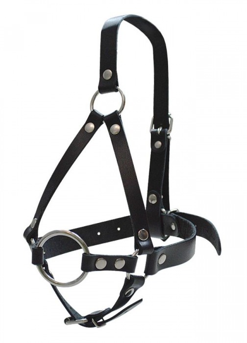 Кляп-рамка со сбруей на голову из черных кожаных ремешков - Sitabella - купить с доставкой в Люберцах