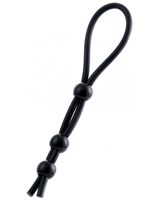 Черное лассо на пенис с тремя бусинами - A-toys - в Люберцах купить с доставкой