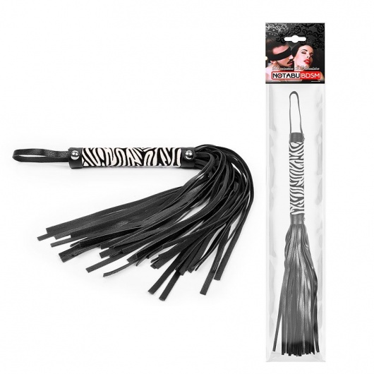 Черная многохвостовая плеть с круглой ручкой-зеброй - 39 см. - Notabu - купить с доставкой в Люберцах