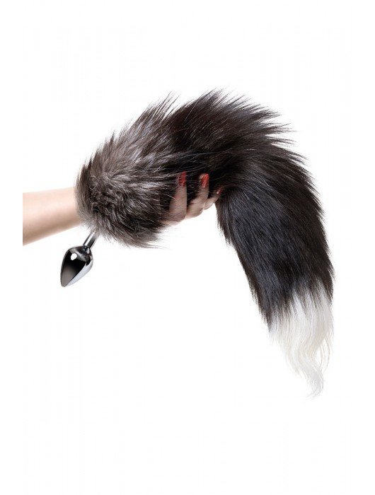 Серебристая металлическая анальная втулка с хвостом чернобурой лисы - размер S - ToyFa - купить с доставкой в Люберцах