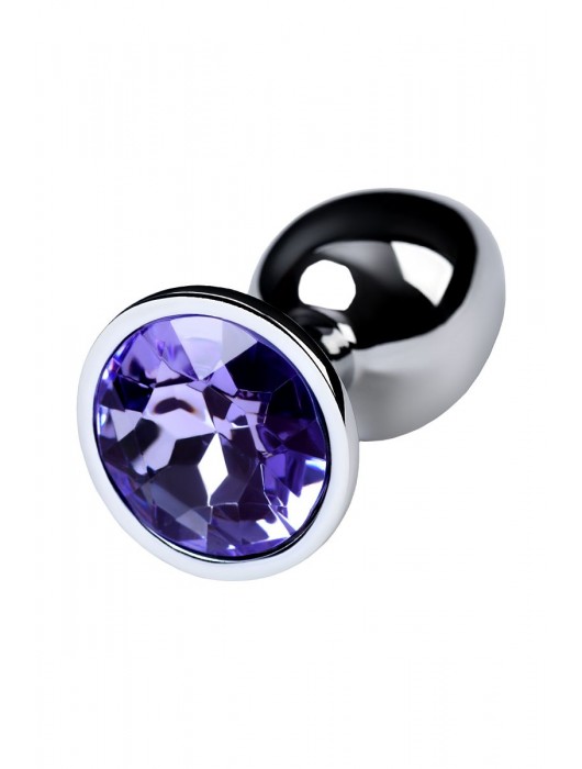 Серебристая конусовидная анальная пробка с фиолетовым кристаллом - 7 см. - ToyFa - купить с доставкой в Люберцах
