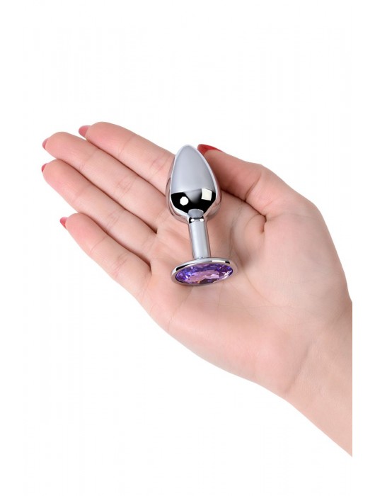 Серебристая конусовидная анальная пробка с фиолетовым кристаллом - 7 см. - ToyFa - купить с доставкой в Люберцах