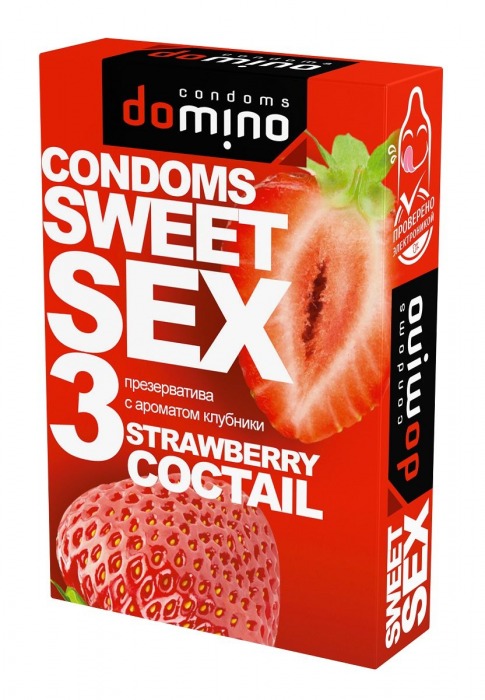 Презервативы для орального секса DOMINO Sweet Sex с ароматом клубничного коктейля  - 3 шт. - Domino - купить с доставкой в Люберцах