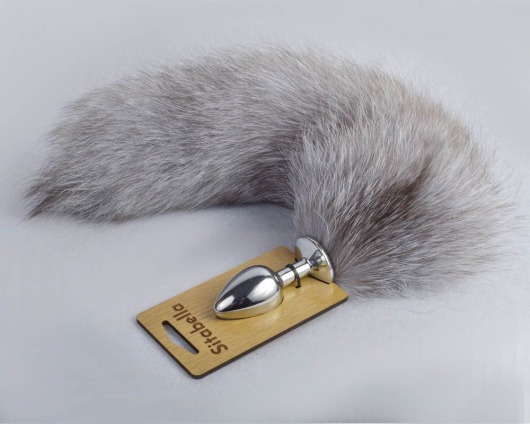 Серебристая анальная пробка с натуральным хвостиком - Sitabella - купить с доставкой в Люберцах