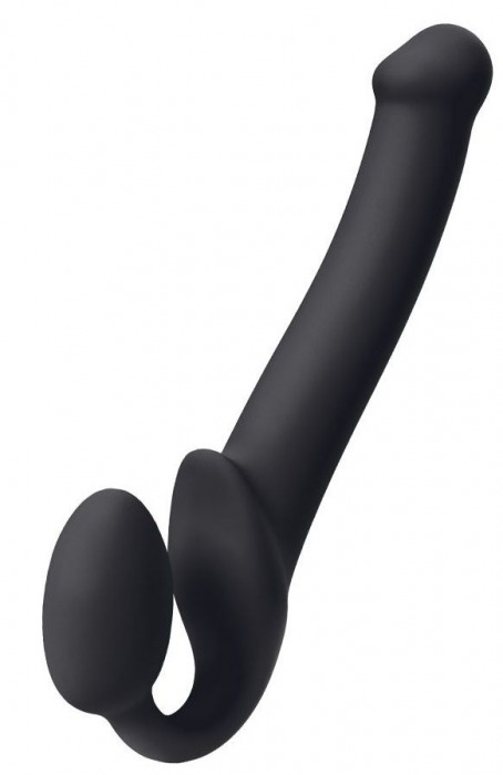 Черный безремневой страпон Silicone Bendable Strap-On M - Strap-on-me - купить с доставкой в Люберцах