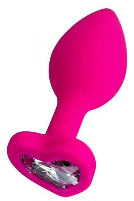 Розовая анальная втулка Diamond Heart с прозрачным кристаллом - 7 см. - ToyFa - купить с доставкой в Люберцах
