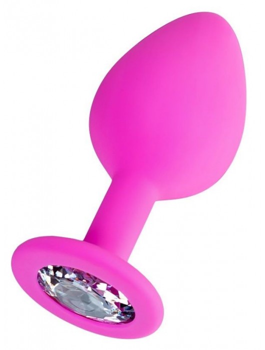 Розовая анальная втулка Brilliant с прозрачным кристаллом - 7 см. - ToyFa - купить с доставкой в Люберцах