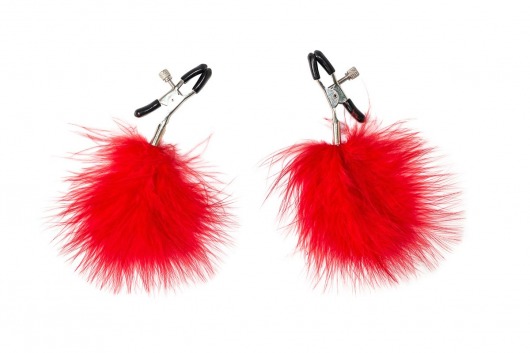 Зажимы на соски с красным пухом Euphoric - Lola Games - купить с доставкой в Люберцах