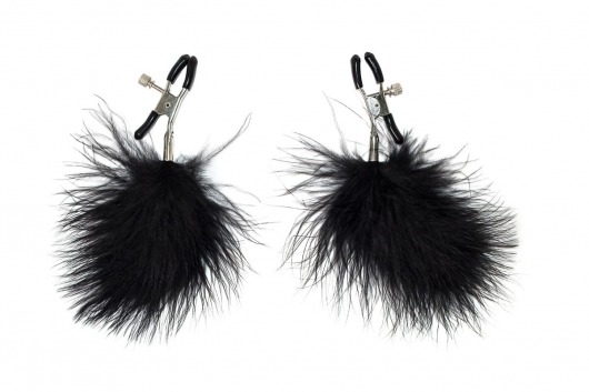 Зажимы на соски с черным пухом Euphoric - Lola Games - купить с доставкой в Люберцах