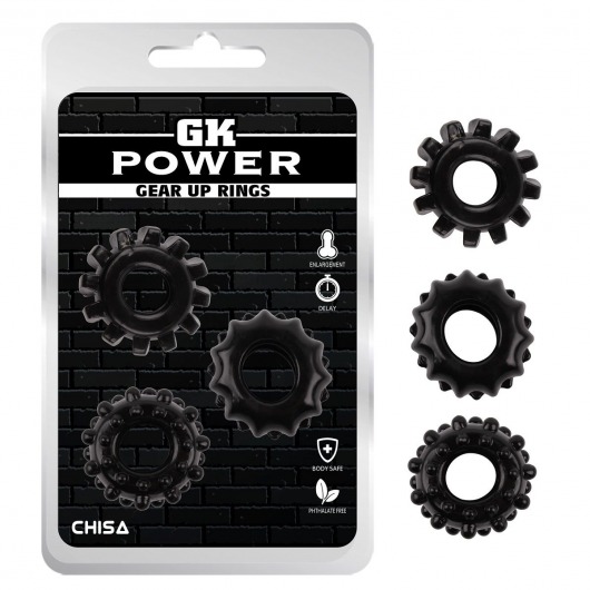 Набор из 3 черных эрекционных колец Gear Up Rings - Chisa - в Люберцах купить с доставкой