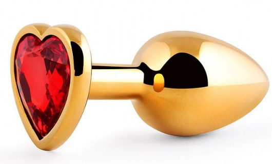 Золотистая анальная пробка с красным стразом-сердечком - 8 см. - Anal Jewelry Plug - купить с доставкой в Люберцах