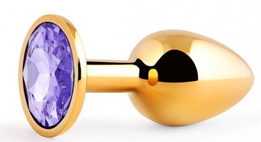 Золотистая анальная пробка с фиолетовым стразом - 7,2 см. - Anal Jewelry Plug - купить с доставкой в Люберцах