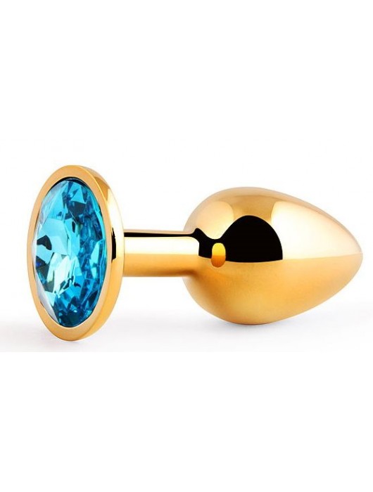 Золотистая анальная пробка с голубым стразом - 7,2 см. - Anal Jewelry Plug - купить с доставкой в Люберцах