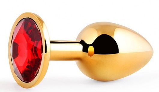 Золотистая анальная пробка с красным стразом - 7,2 см. - Anal Jewelry Plug - купить с доставкой в Люберцах