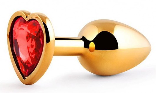 Золотистая анальная пробка с красным стразом-сердечком - 7 см. - Anal Jewelry Plug - купить с доставкой в Люберцах
