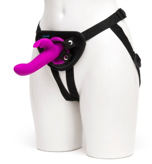 Лиловый страпон Rechargeable Vibrating Strap-On Harness Set - 17,6 см. - Happy Rabbit - купить с доставкой в Люберцах