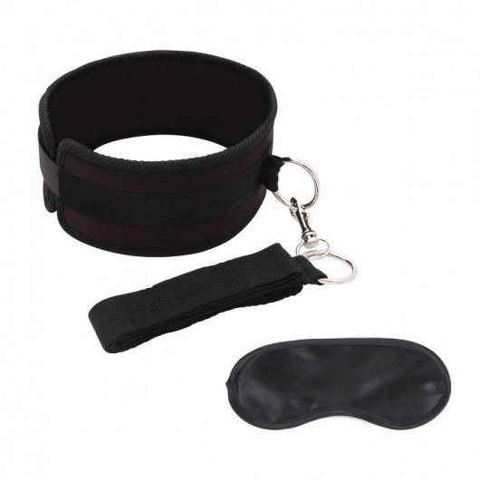 Черный ошейник с длинным поводком Collar and Leash Set - Lux Fetish - купить с доставкой в Люберцах