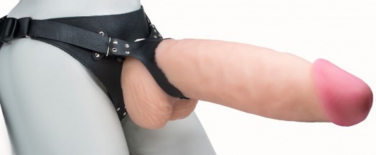 Телесный реалистичный фаллоимитатор на черных трусиках Real Big Strap-On - 34,5 см. - LOVETOY (А-Полимер) - купить с доставкой в Люберцах