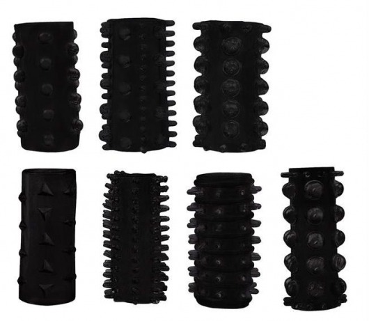 Набор из 7 черных насадок PENIS SLEEVES SET - Dream Toys - в Люберцах купить с доставкой
