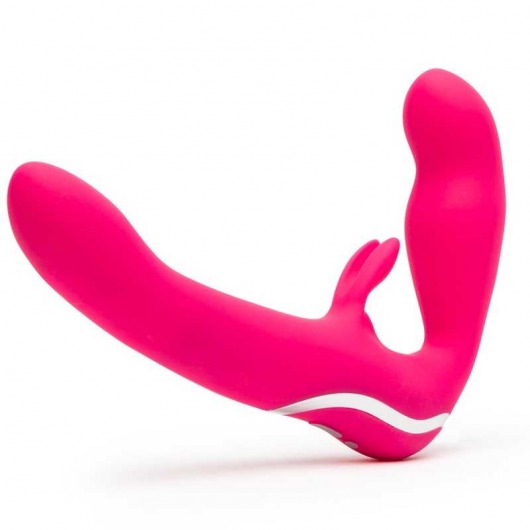 Ярко-розовый безремневой страпон Rechargeable Vibrating Strapless Strap-On - Happy Rabbit - купить с доставкой в Люберцах