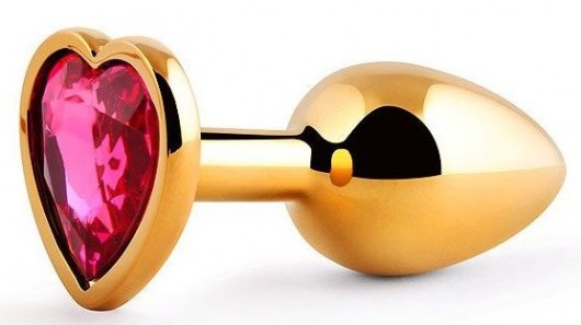 Золотистая анальная пробка с малиновым кристаллом-сердечком - 7 см. - Anal Jewelry Plug - купить с доставкой в Люберцах
