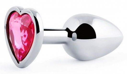 Серебристая анальная пробка с малиновым кристаллом-сердечком - 7 см. - Anal Jewelry Plug - купить с доставкой в Люберцах