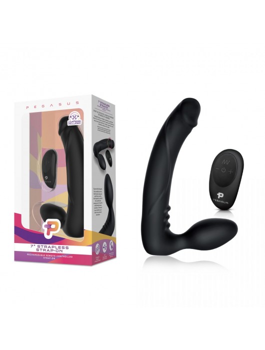 Черный безремневой страпон с вибрацией - 20,3 см. - Pegasus - купить с доставкой в Люберцах
