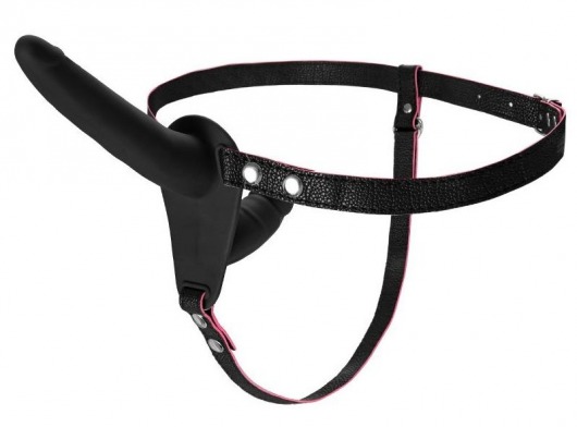 Черный страпон на ремнях с вагинальной пробкой - 15 см. - ToyFa - купить с доставкой в Люберцах