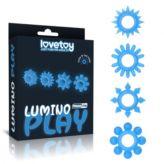 Набор из 4 голубых, светящихся в темноте эрекционных колец Lumino Play - Lovetoy - в Люберцах купить с доставкой