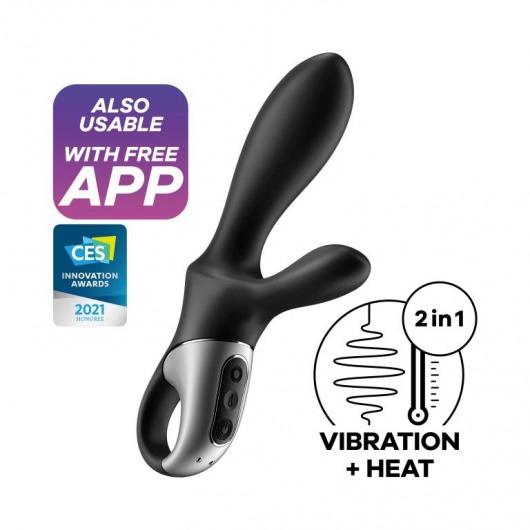 Черный анальный вибратор Heat Climax+ с функцией нагрева - 20,6 см. - Satisfyer - в Люберцах купить с доставкой