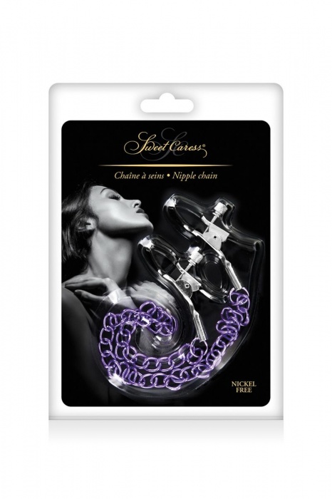 Зажимы для сосков с фиолетовой цепочкой Sweet Caress Nipple Chain - Sweet Caress - купить с доставкой в Люберцах