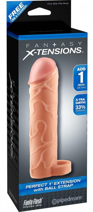 Телесная насадка с кольцом Perfect 1 Extension with Ball Strap - 17 см. - Pipedream - в Люберцах купить с доставкой