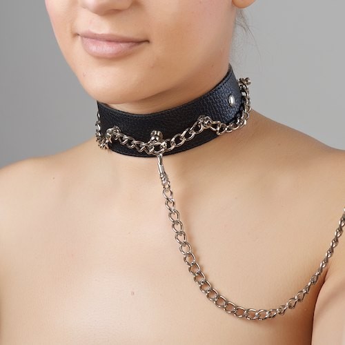 Чёрный ошейник из натуральной кожи - Sitabella - купить с доставкой в Люберцах