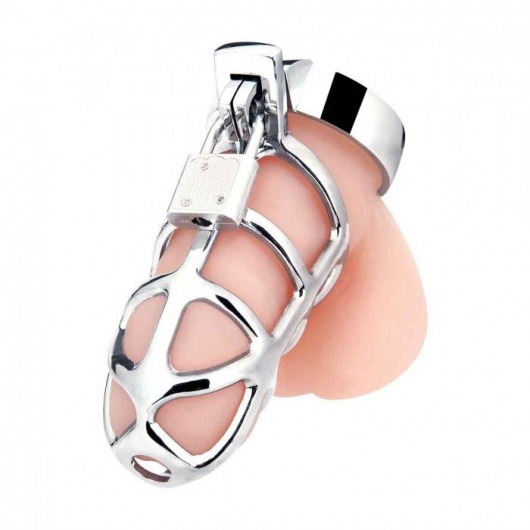 Серебристая металлическая клетка для члена с замком Enslave Cock Cage - BlueLine - купить с доставкой в Люберцах