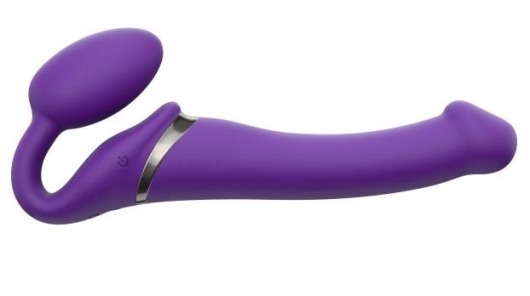 Фиолетовый безремневой вибрострапон Vibrating Bendable Strap-On - size L - Strap-on-me - купить с доставкой в Люберцах