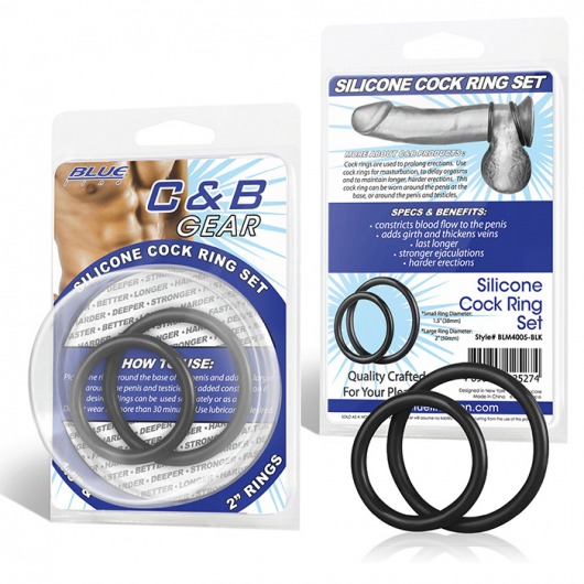 Набор из двух черных силиконовых колец разного диаметра SILICONE COCK RING SET - BlueLine - в Люберцах купить с доставкой