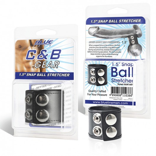 Хомут-утяжка для мошонки из искусственной кожи на клепках SNAP BALL STRETCHER - BlueLine - купить с доставкой в Люберцах