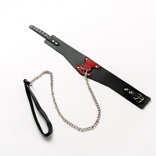 Черный широкий ошейник с красным декором и поводком - Crazy Handmade - купить с доставкой в Люберцах
