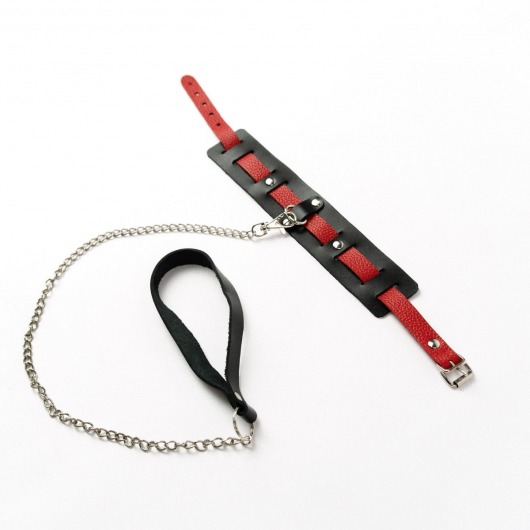 Черный ошейник с красным ремешком и поводком - Crazy Handmade - купить с доставкой в Люберцах