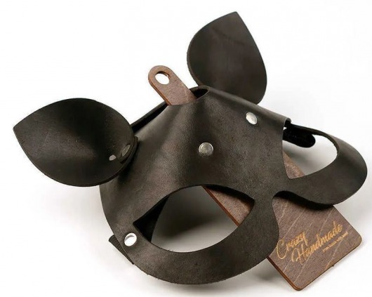 Черная кожаная маска  Кошка  с маленькими ушками - Crazy Handmade - купить с доставкой в Люберцах