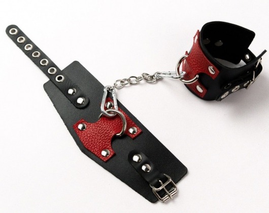 Черные кожаные оковы с красными вставками - Crazy Handmade - купить с доставкой в Люберцах