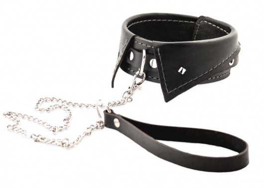 Черный ошейник-воротничок с металлическим поводком - Crazy Handmade - купить с доставкой в Люберцах