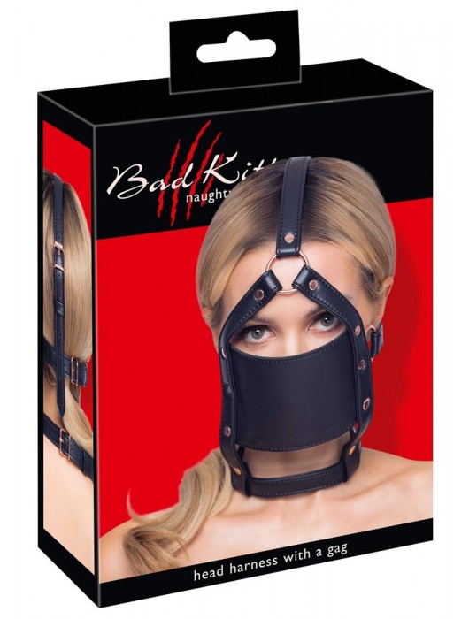 Черный намордник с кляпом-шаром Head Harness With A Gag - Orion - купить с доставкой в Люберцах